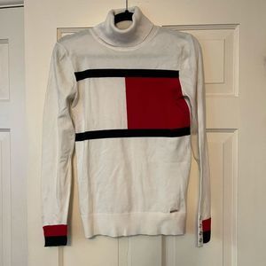 Tommy Hilfiger Turtleneck Sweater XS Ivory Blue Red